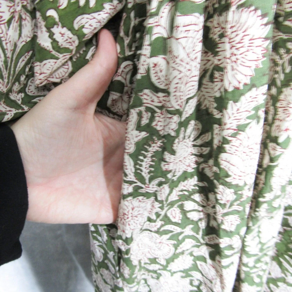 House of Sundar Mini Dress XXL Floral Print Green Pink Cotton Tie Neck - Picture 5 of 11